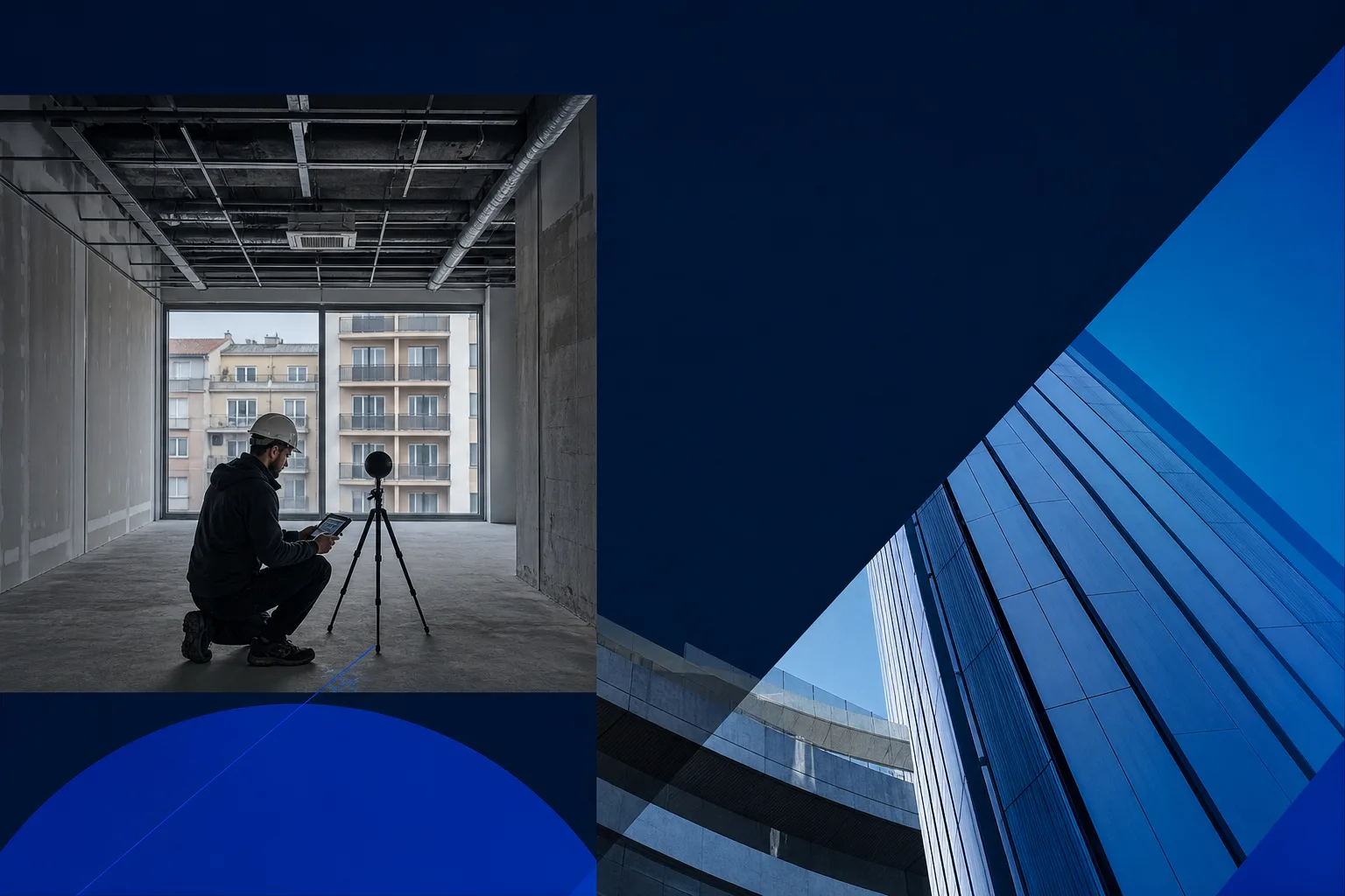 Acoustic consultant assessing unfinished commercial premises in Barcelona